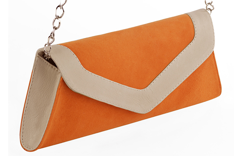 Apricot orange and champagne white women's dress clutch, for weddings, ceremonies, cocktails and parties. Front view - Florence KOOIJMAN
